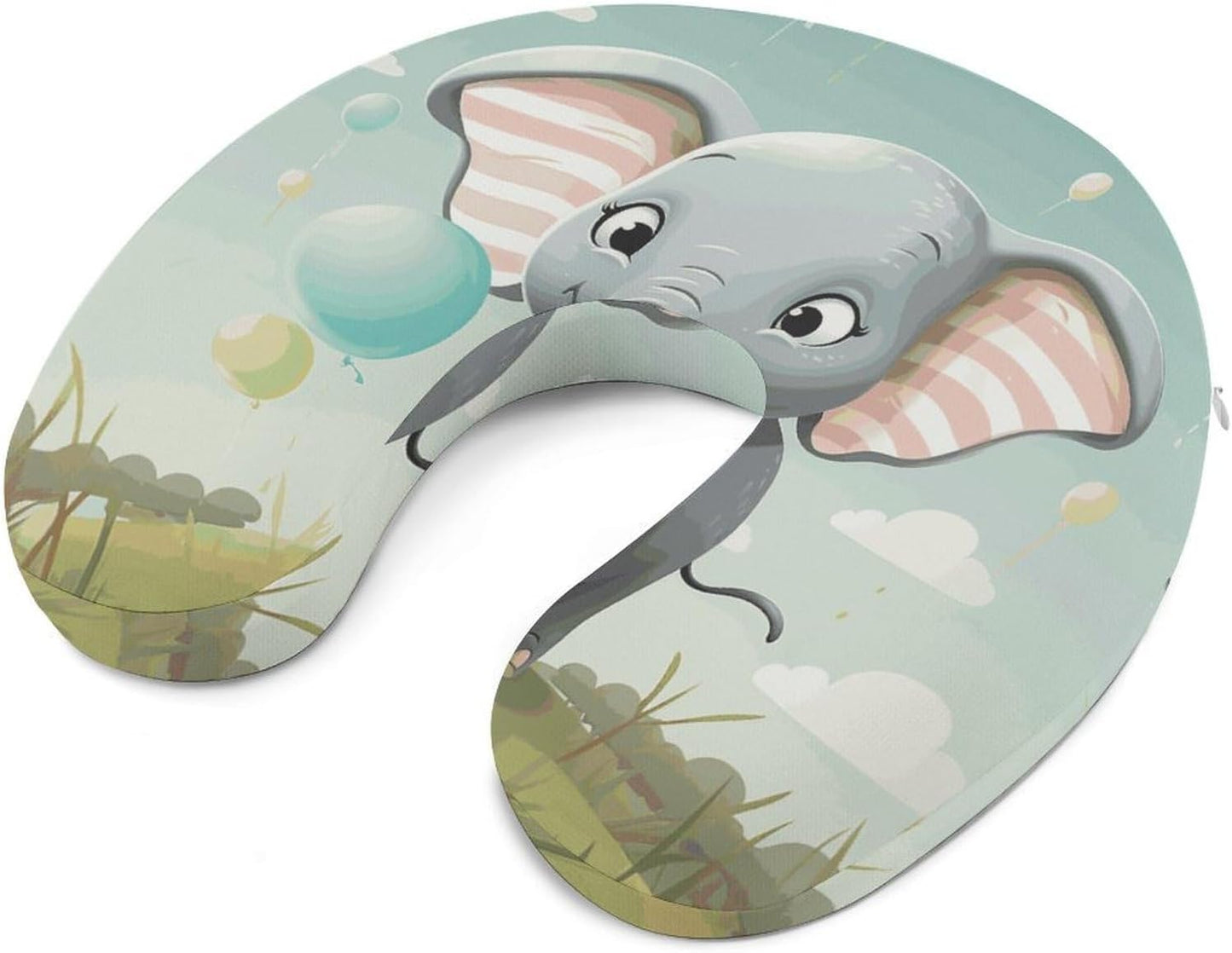 Lovely Elephant Neck Pillow Memory Foam U Shaped Pillows Portable Pillows for Shoulder Travel Head Support Pillow with Concealed Zipper for Airplane Car Home Office
