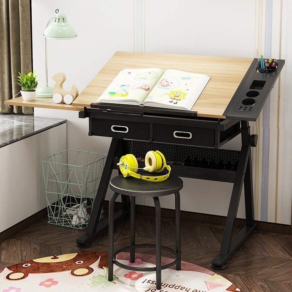 Drawing Tilting Tablet,Height Adjustable Drawing Desk, Tiltable Craft Table with Storage, Maple Panel Art Desk, for Home Office Drafting Table