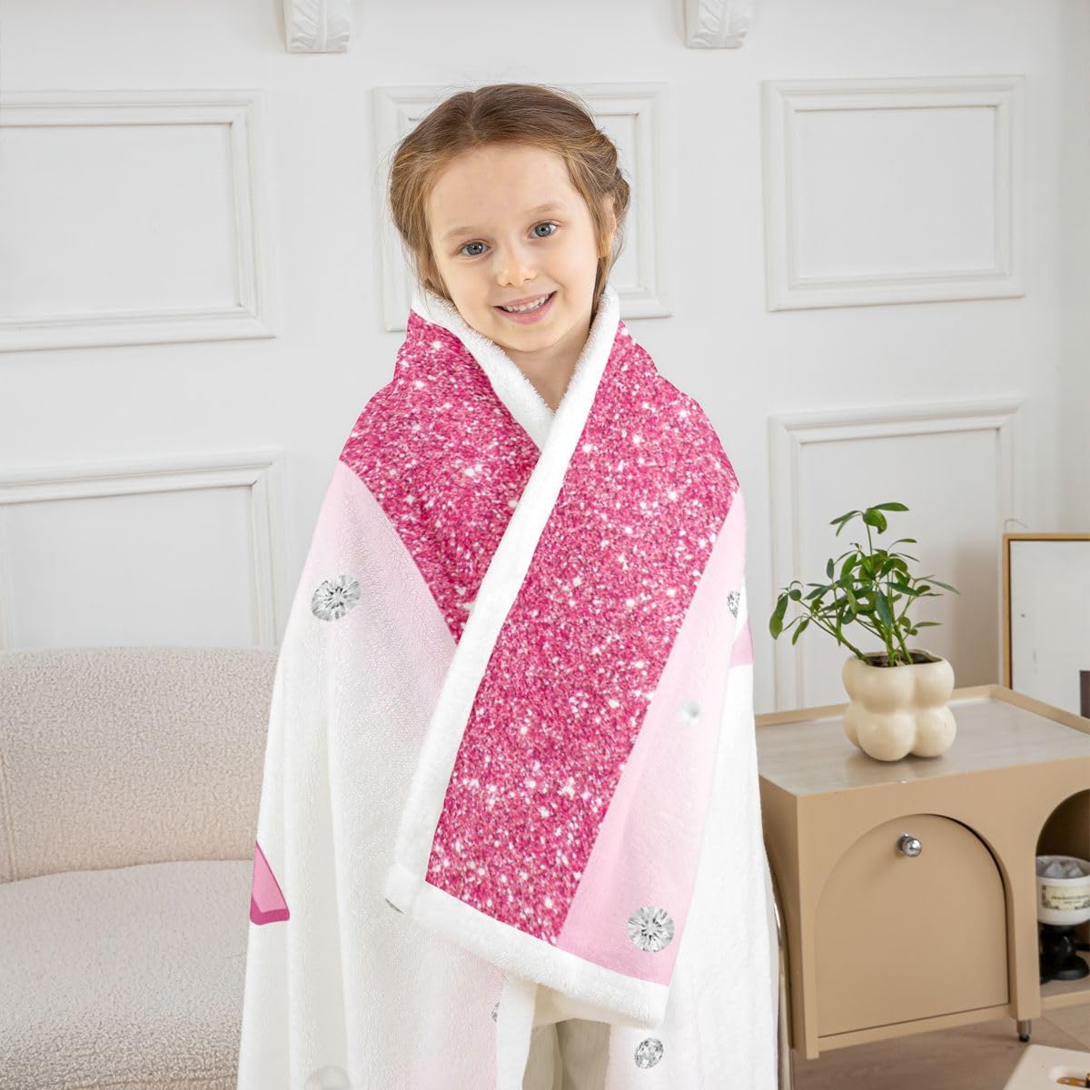 Feelyou Glitter Bow Sherpa Throw Blanket for Couch Letter 'N' Print Super Soft Cozy Fleece Pastel Blanket for Winter, Plush Throw Bow Knot Print Baby 30"x40" Colorful All Season