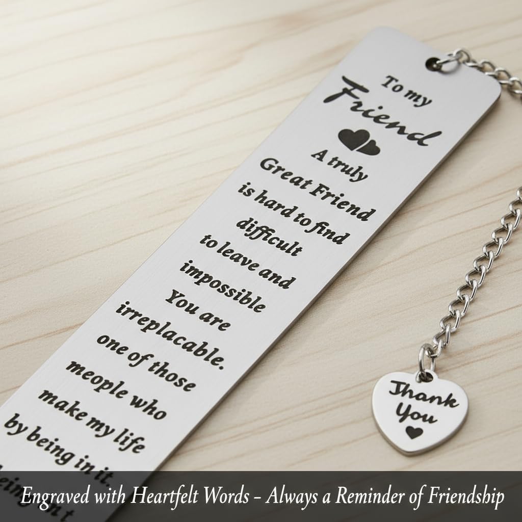 Bookmarks for Women – Best Friend Birthday Gifts for Women, Friendship Gifts, Inspirational Metal Bookmark with Chain & Heart Charm – Thoughtful Friendship Gift for Birthday, Thank You