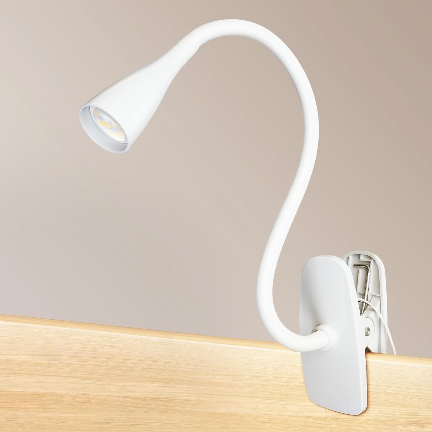 LED Reading Light, Eye-Caring Book Light for Reading in Bed, 360° Flexible Clip on headboard lamp, 5W 3000k Desk Lamp with Clamp for Bedroom, Office, Painting, Workbench and Sewing, White