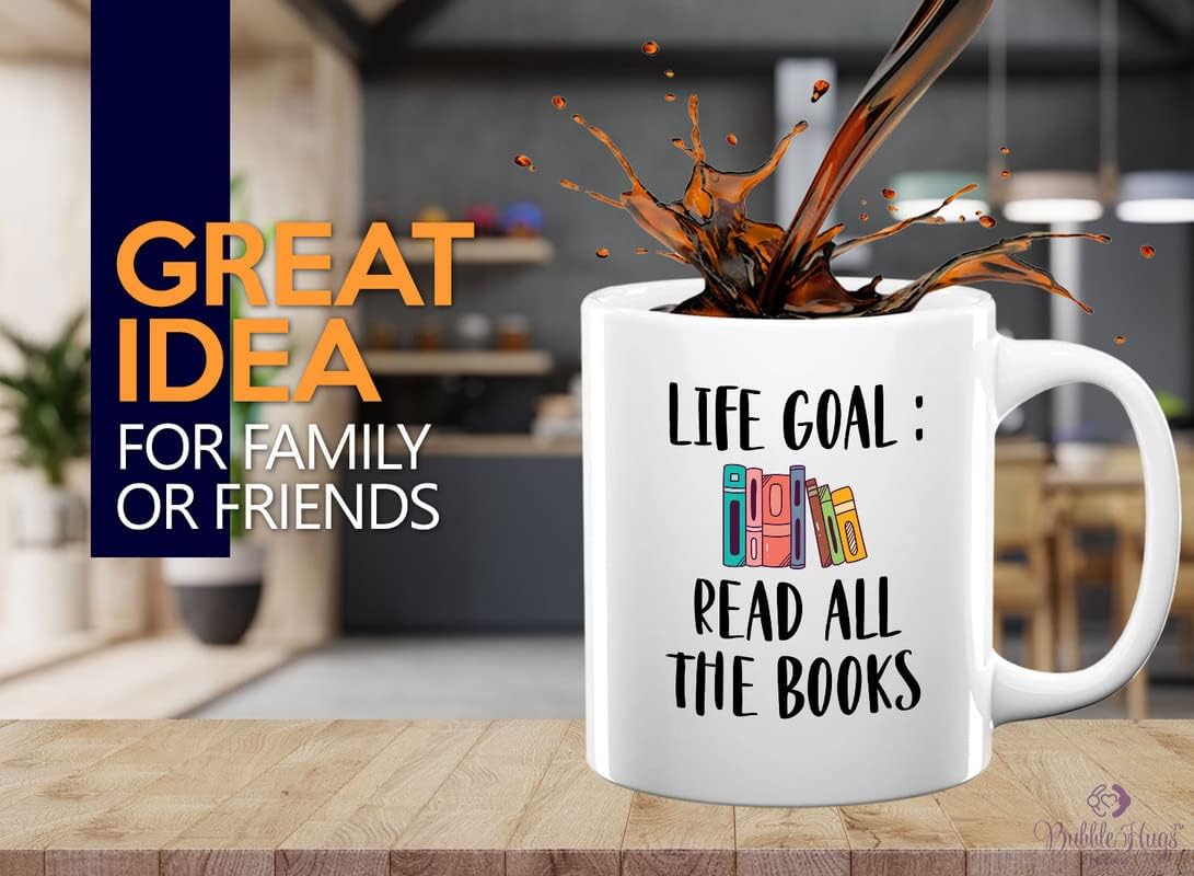 Reading Lover Coffee Mug 11oz White - Life Goal Read All The Books - Gift For Poets Bookish People Bibliophile Librarian Book Club Reader