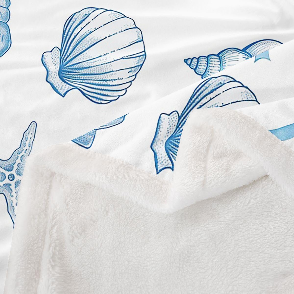 Feelyou Starfish Shell Sherpa Throw Blanket for Couch Coastal Sealife Super Soft Cozy Fleece Nautical Beach Blanket for Winter, Plush Throw Summer Ocean Baby 30"x40" All Season
