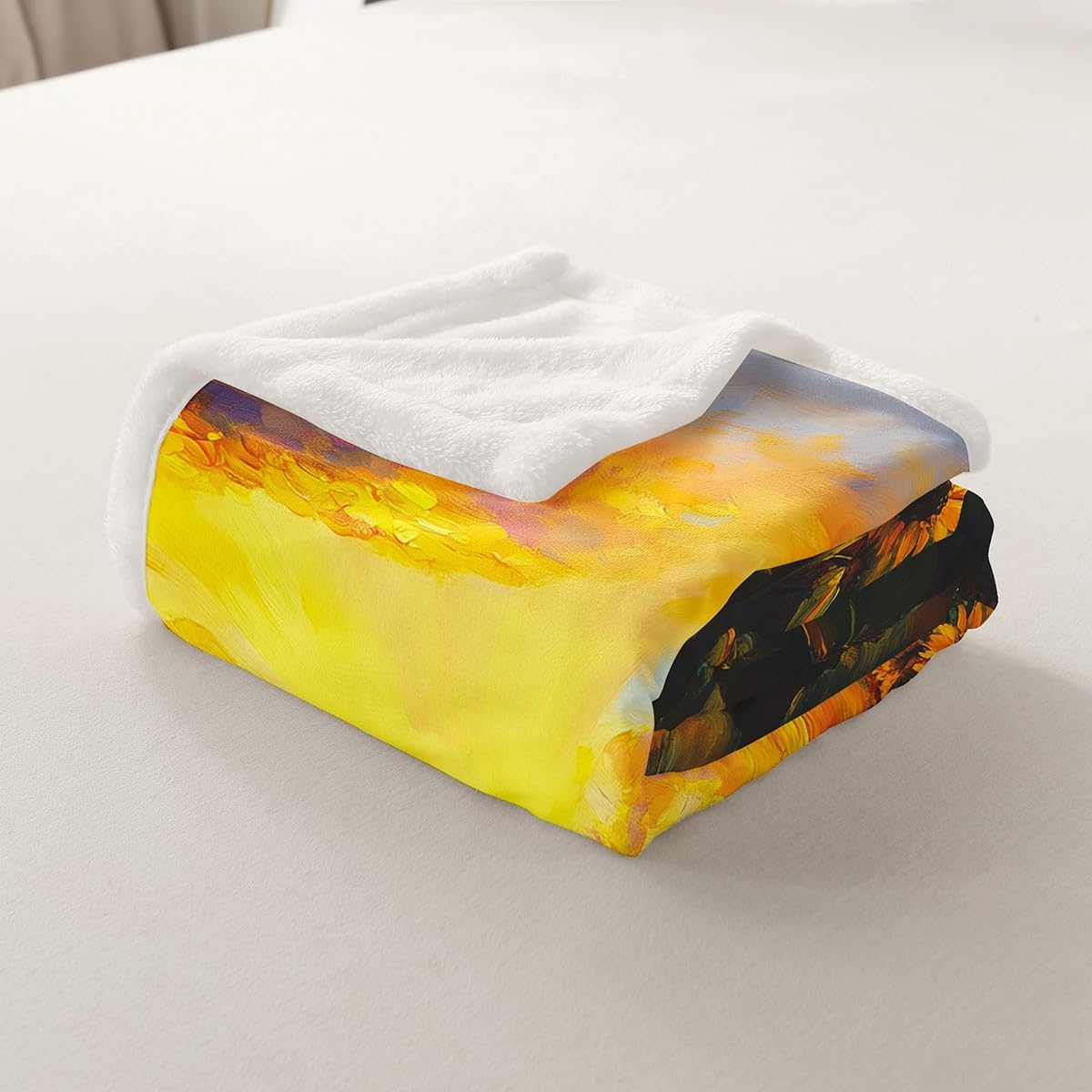 Feelyou Sunflowers Blanket Sunflowers Oil Painting Fleece Throw Blanket for Kids Adult Boys Girls Sunset Plush Blanket Wild Flower Fuzzy Blanket for Sofa Bed Couch,Queen 90x90 Inches