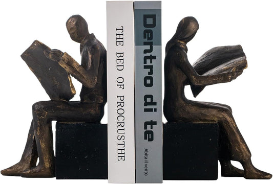 Lukitas Decorative Newspaper Reader Bookends, Heavy Duty Book Holder Non-Slip, Vintage Home Décor Accessories for Study Office Bookshelf, Bronze, Resin, 1Pair/2Piece 8''