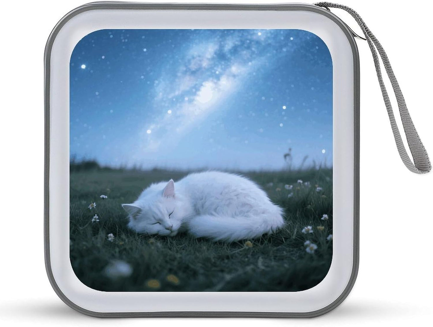 Sleep Cat Starry Night CD Case Portable Zipper CD Case 40 Capacity Hard Plastic DVD Cases Holder Large Storage Disc Wallet Bag for Car Home Travel DVD Collection Bag