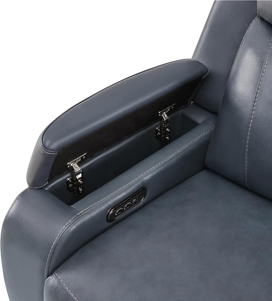 Modern Power Recliner Chair with Power Headrest, Leather Electric Reclining Sofa for Living Room, Hidden Storage Armrest & USB Port, Motorized Home Theater Seating for Adults