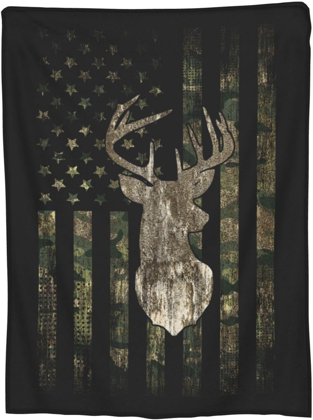 Camo Camouflage Hunting Deer American Flag Soft Warm Full Fleece Throw Blanket Flannel Fuzzy Travel Blankets All-Season Throws for Bed Sofa Women Gifts 40"X30"