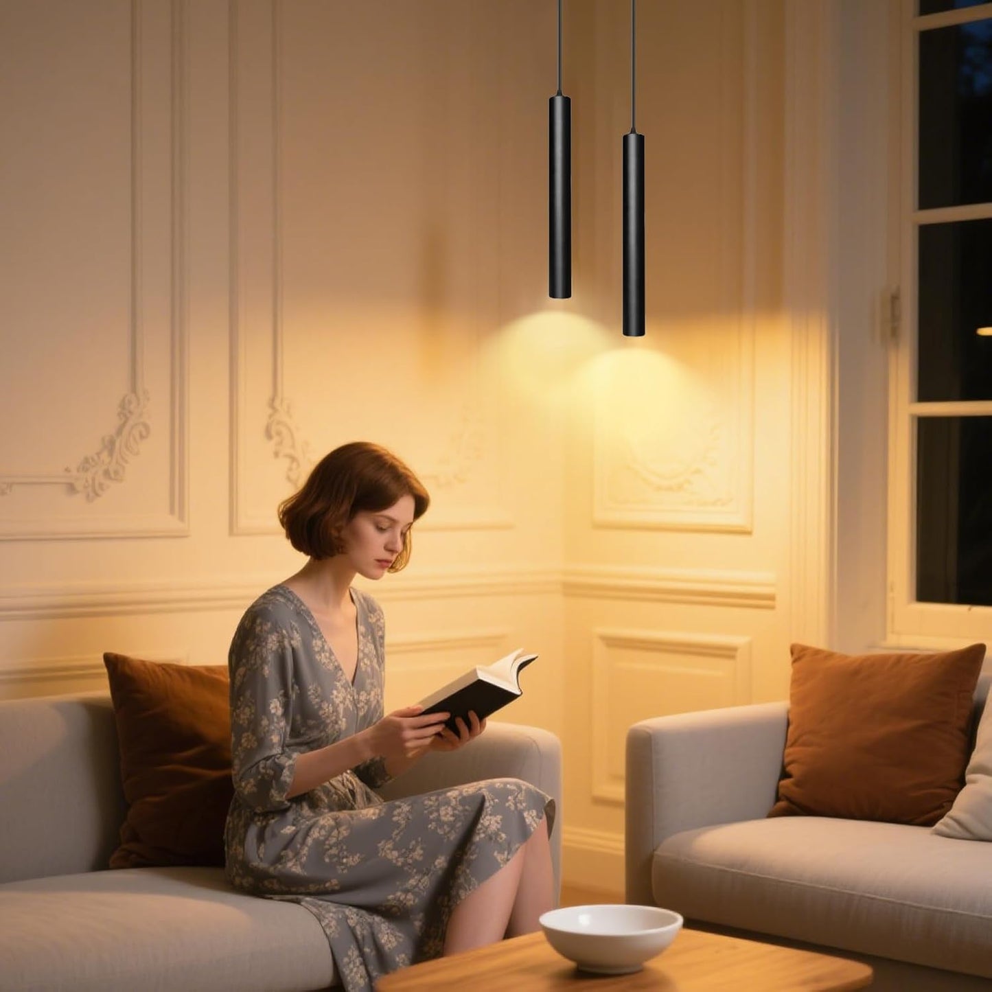 Pendant Lights Kitchen Island, Modern Black Pendant Light for Bedroom Bedside Sofa Corner, 5W Island Lights for Kitchen, Height Adjustable, 3000K, Ø1.18 x L11.8