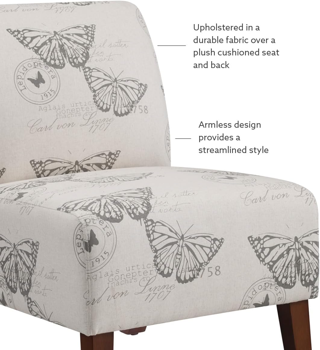 Linon Butterfly, Dark Espresso Linen Lily Chair, 21.5" W x 29.5" D x 31.5" H