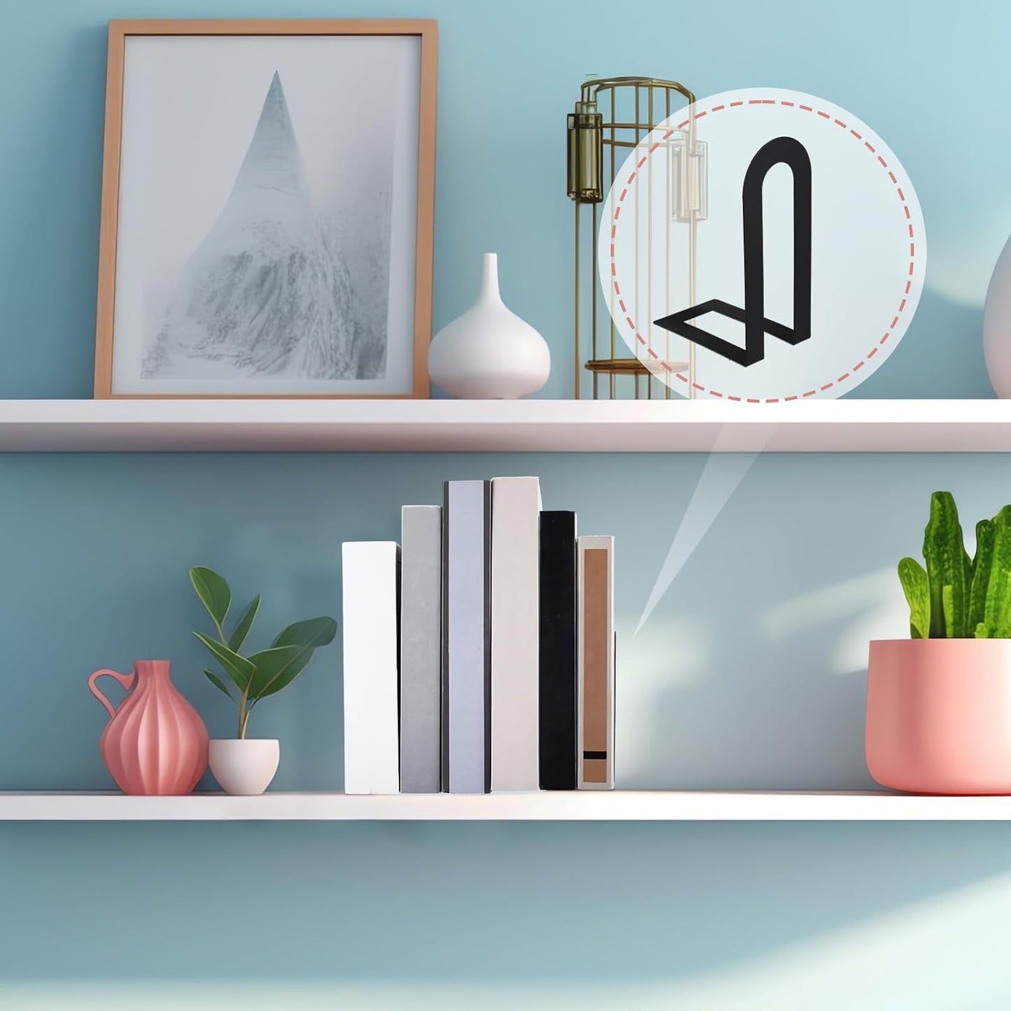 Chunful 12 Pcs Modern Metal Book Ends for Shelves Decorative Small Bookends Book Shelf Organizer Minimalist Design Stopper to Hold Books for Home Office (Black,5.5 * 3.75 * 2.25inch)