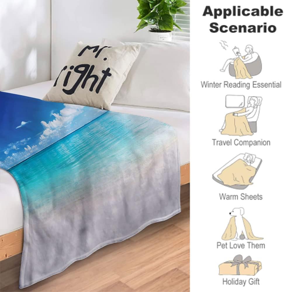 Gifts Blanket, Coastal Theme Under The Sea Background with Snails and, Plush Lightweight Fuzzy CozyOcean Soft and Cozy Throw Blankets, 30 x 40inches, for Children Adult, Pale Blue and White