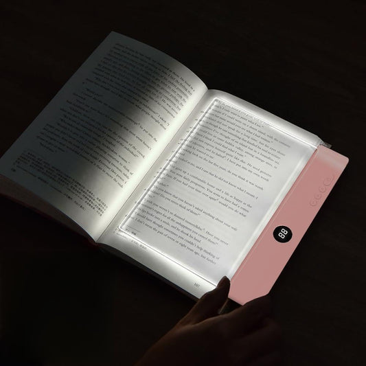 Book Light, Rechargeable Clear LED Flat Book Lights for Reading in Bed at Night with Dimmable 3 Colors & Timer, Full Page Panel Plate Lamp, Study Light Gifts for Readers Women Kids Book Lovers (Pink)