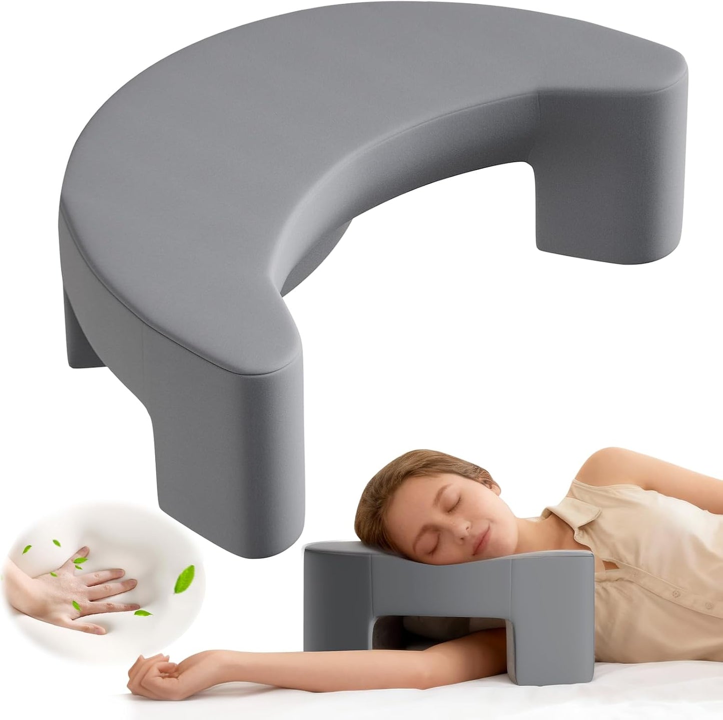 Side Sleeper Pillow with Arm Hole, Ergonomic Memory Foam Support Side Sleeper Pillows for Adults, Ideal for Cervical, Neck, Shoulder and Rotator Cuff Pain Relief, Grey