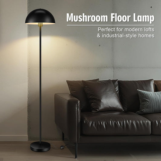 Industrial Floor Lamp, Floor Lamp for Living Room, 66Inch Tall Modern Standing Lamp, Black Stand Up Lamp with Metal Dome Shade, Mid Century Corner Reading Lamp for Bedroom Office Nursery Room, NO BULB
