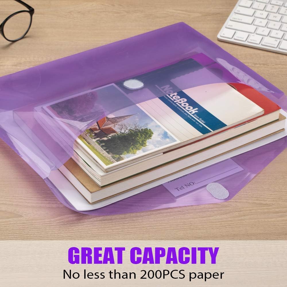 Sooez 10 Pack File Folders, Clear Poly Envelopes Plastic Folders, Folder for Documents Letter A4 Size with Label Pocket, Teacher School Office Supplies Organization Storage, Assorted Color