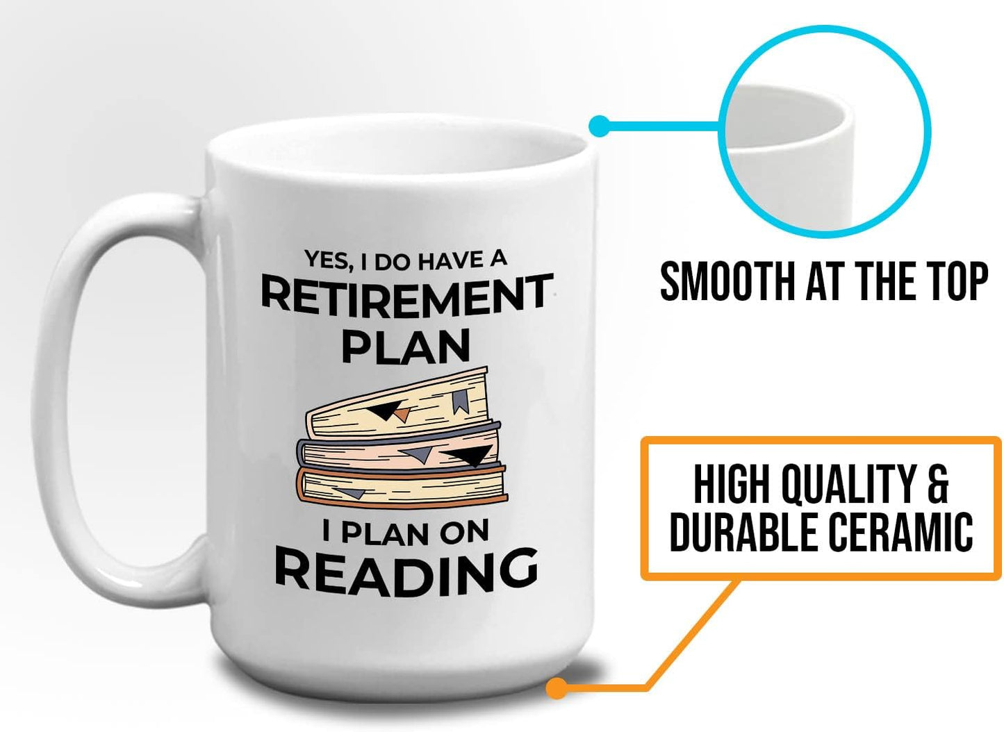 Bubble Hugs Book Lover Coffee Mug 15oz White - Retirement Plan Reading - Reading Retired Coworker Employee Retirement Reader Stack of Books Book Lover Bookish Novelist Librarian Writer