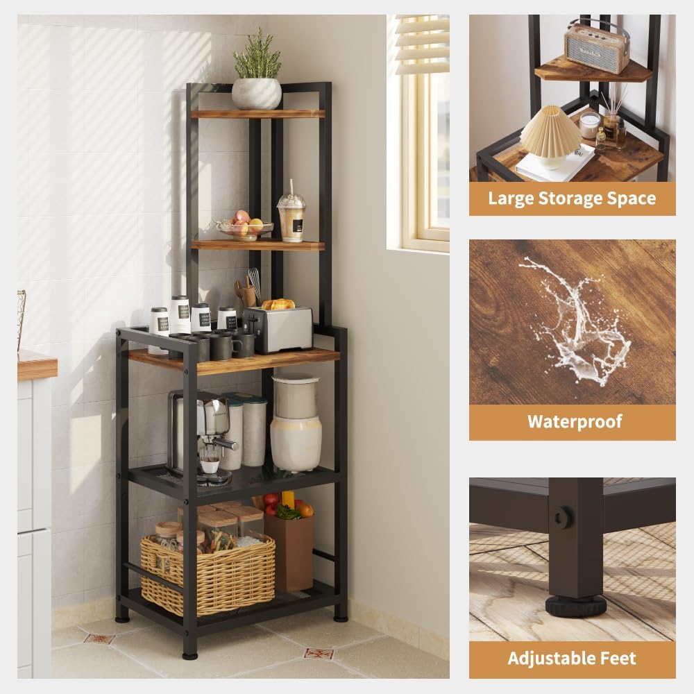 Plant Stand, Corner Shelf Stand, 5-Tier Corner Bookshelf, Tall Standing Storage Shelf Organizer with Metal Frame & Wood Shelves, Plant Stand Indoor for Home Decor, Bedroom, Living Room, Office