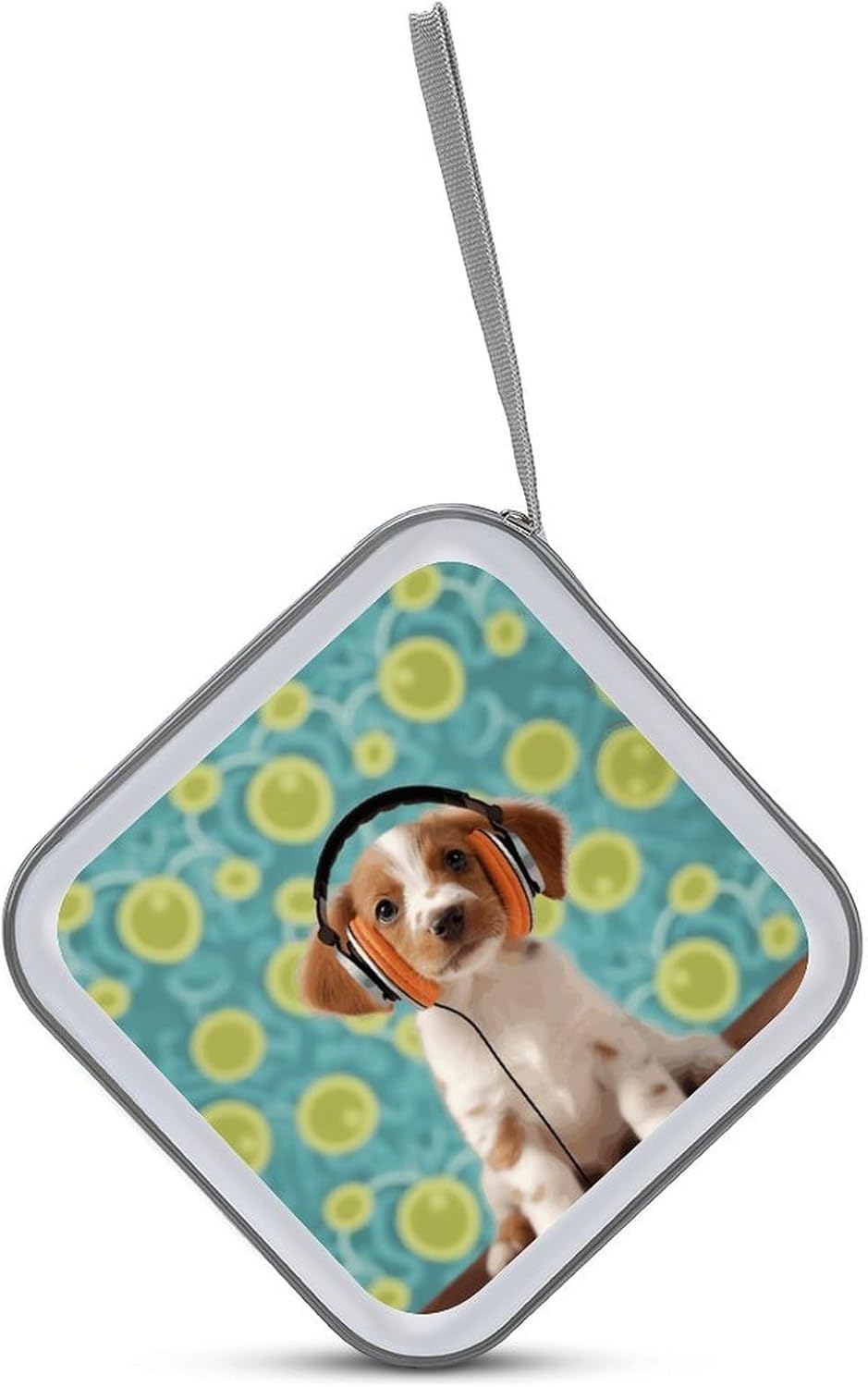 Puppy with Headphones CD Case 40 Capacity Case Zipper CD Collection Bag with Handles Cover DVD Storage Hard Plastic DVD Disc Cases Storage Binder for Car Home Office Travel