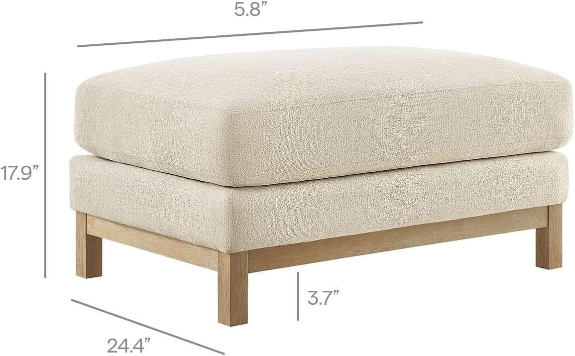 Modway Roscoe Fabric Ottoman in Ivory - Upholstered Rectangular Footstool for Living Room, Bedroom, or Lounge Seating