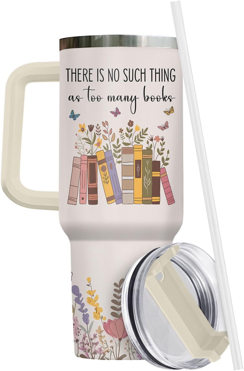 34HD Book Lover Tumbler 40oz with Handle and Straw, So Many Books So Little Time Girl Reading Vacuum Insulated Bookworm Mug, Bookish Gifts for Readers, Librarians & Booknerds