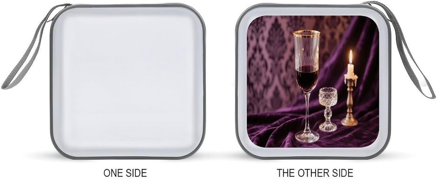 Vintage Red Wine Glass CD Case Portable Zipper CD Case 40 Capacity Hard Plastic DVD Cases Holder Large Storage Disc Wallet Bag for Car Home Travel DVD Collection Bag