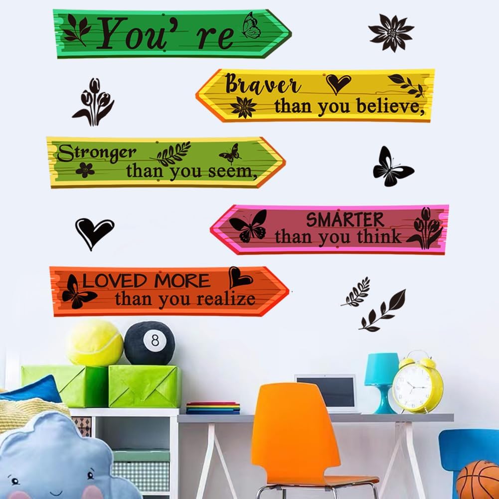 Colorful Wall Decal Inspirational Quote Wall Decals You’re Braver Than You Believe, Stronger Than You Seem, Smarter Than You Think, Loved More Than You Realize Decoration