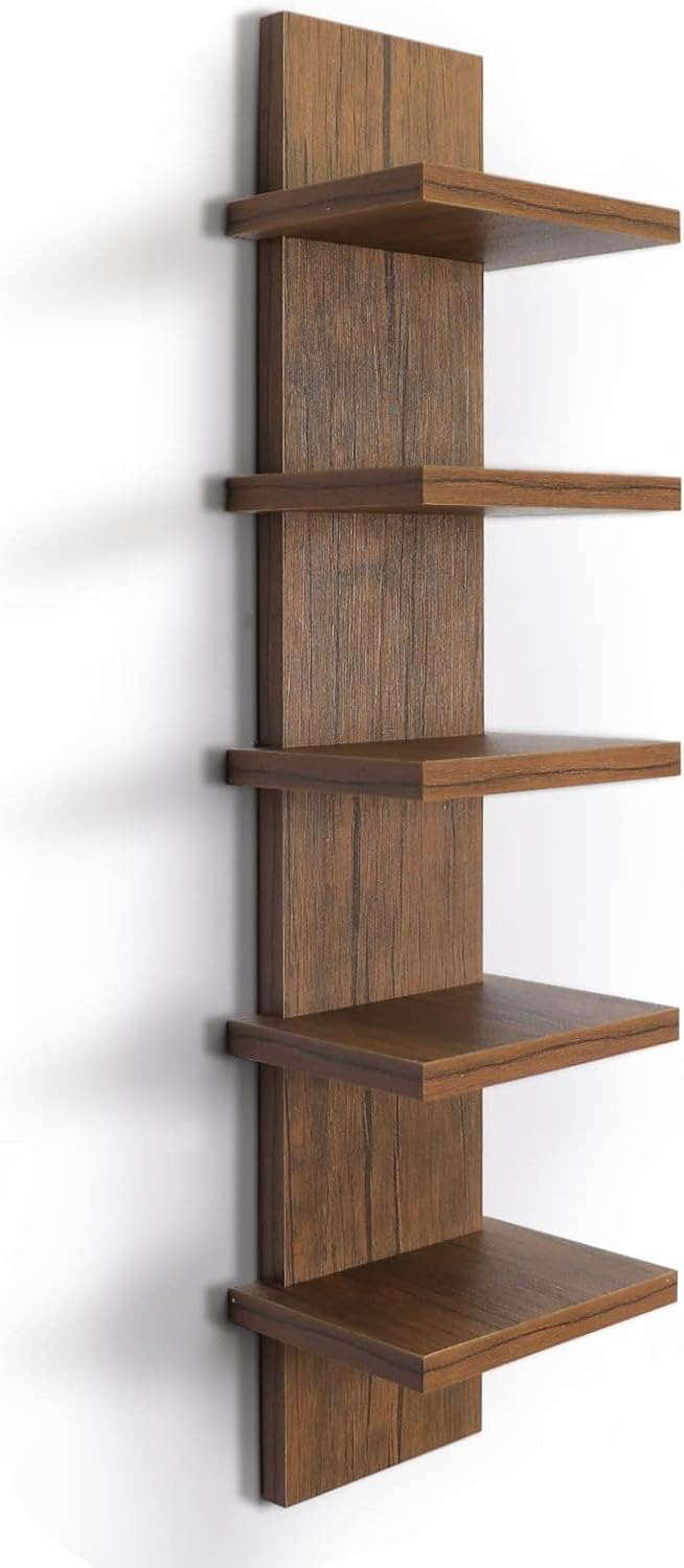 5 Tier Wall Shelves Brown, Vertical Column Shelf Floating Storage Home Decor Organizer Tall Tower Design Utility Shelving Bedroom Living Room