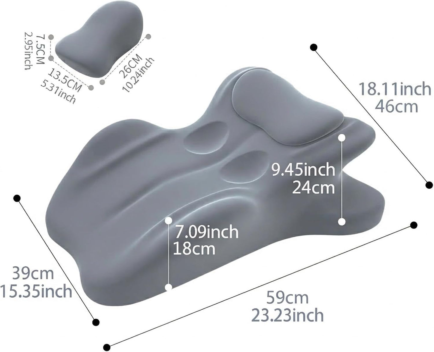 Contoured Support Ergonomic, Memory Foam Wedge Pillow, 27° Angled Support for Waist and Neck, Multi-Position Support Pillow (Grey)