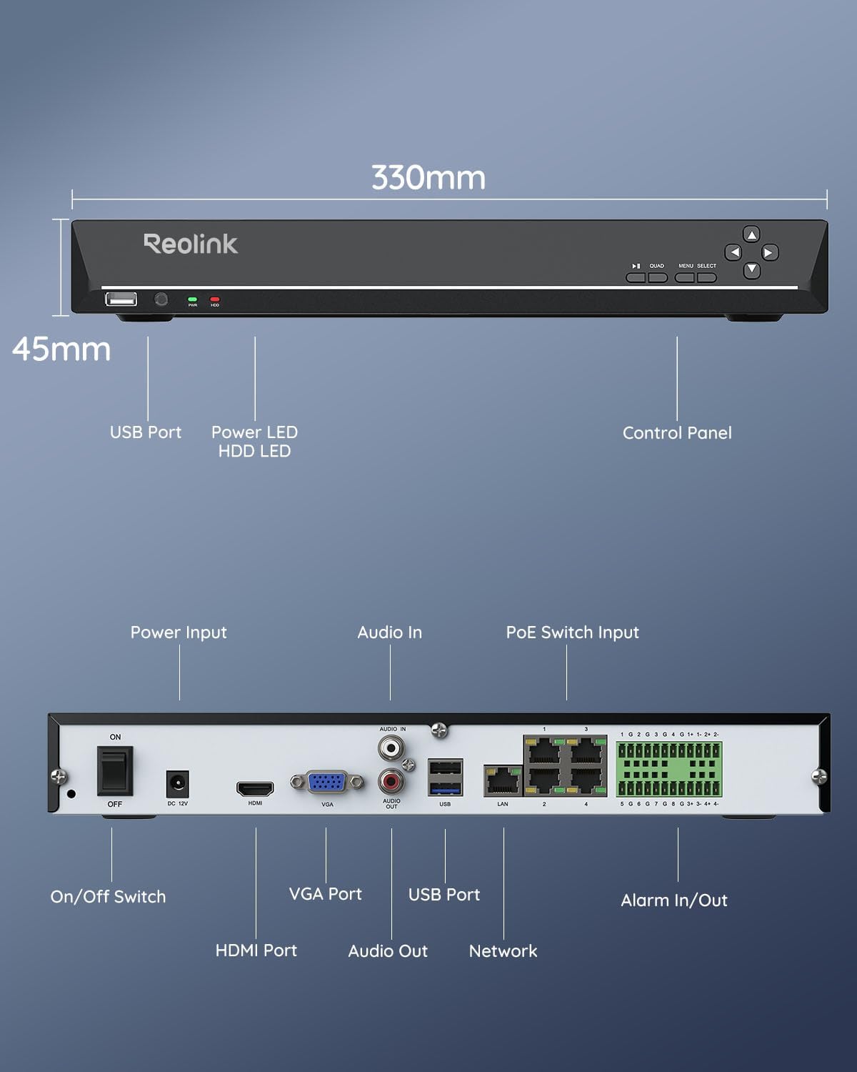 REOLINK 36CH Network Video Recorder for Home Security Camera System, Only Work with 16MP/12MP/4K/8MP/5MP/4MP REOLINK PoE Security Camera, Integrated O/I Alarm System, No HDD Included, RLN36