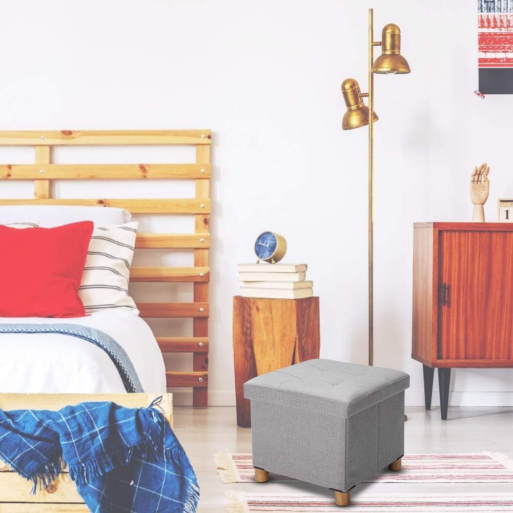 Zerone Foot Stools Ottoman Folding Ottoman with Storage, Storage Ottoman Linen Fabric Foldable Foot Rest Stool Seat Storage for Footrest for Hallway for Living Room Bedroom
