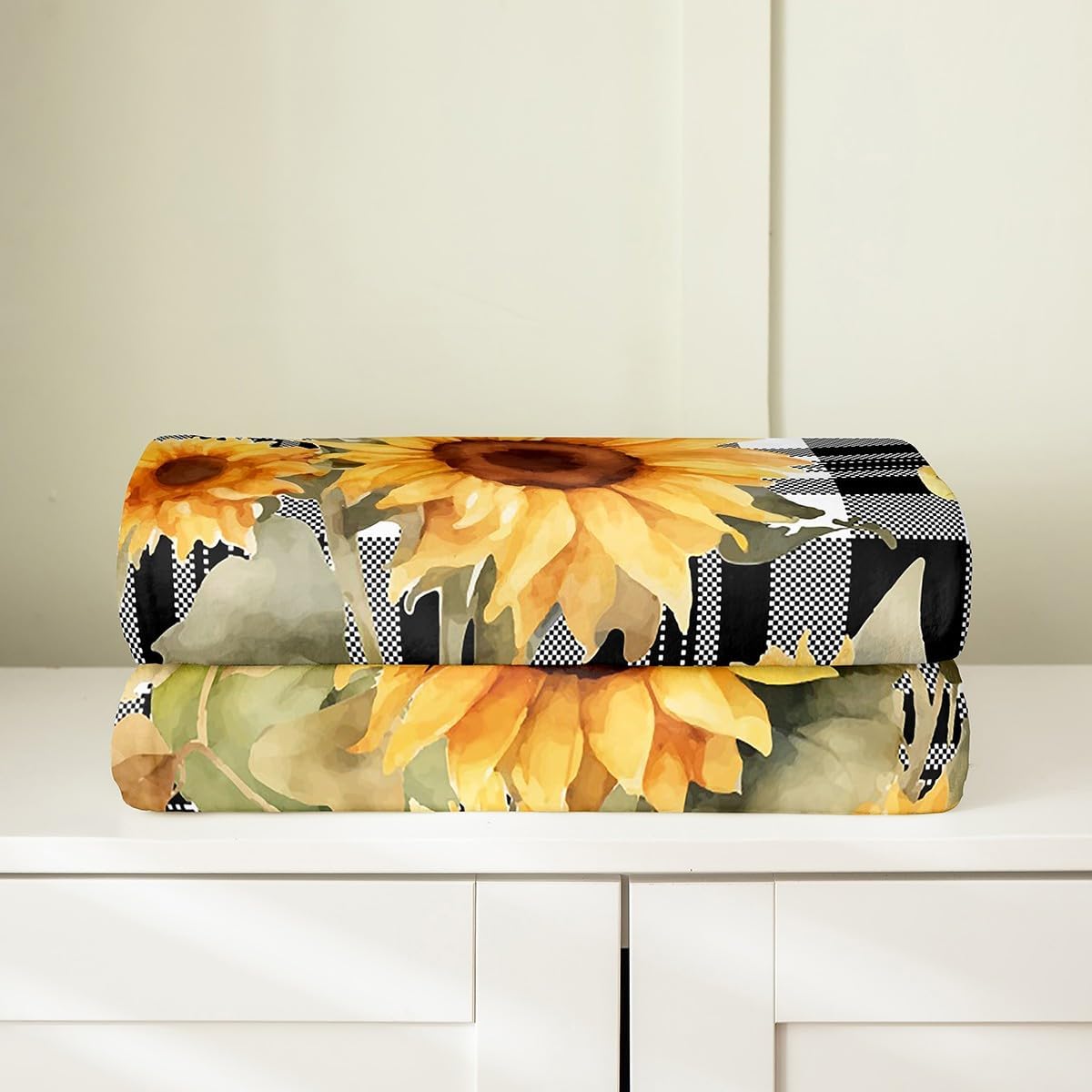 Feelyou Sunflower Flannel Fleece Throw Blanket 40"x50" Happy Fall Y'all Fuzzy Blanket Black and White Grid All Season Bed Blanket for Couch Sofa Butterfly Plush Blanket