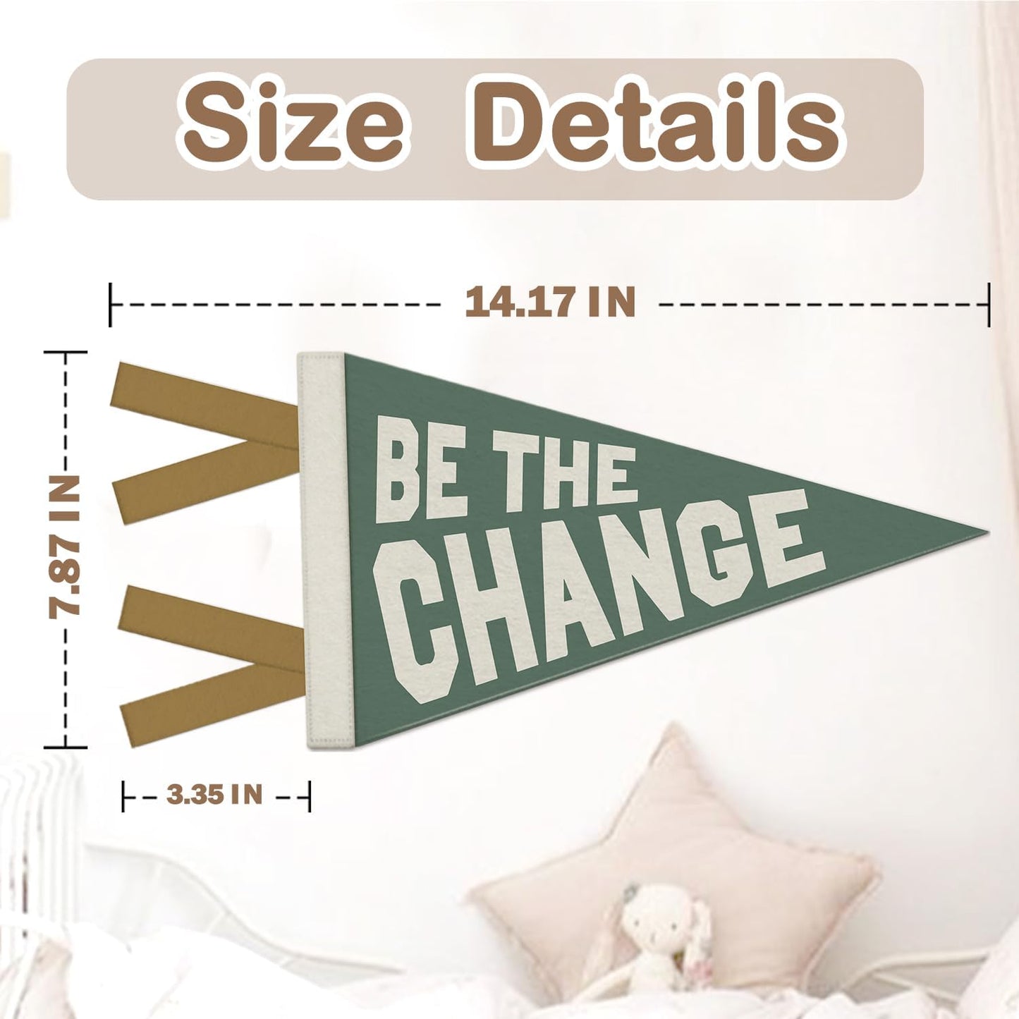 Kids Room Decor, Be the Change Inspirational Pennant Felt Banners Flags, Green Inspirational Wall Hanging Banner for Toddler Boys Nursery Room Bedroom Playroom Classroom Decor, 7.4x14 Inch