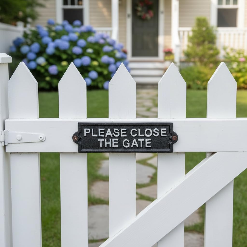 Comfy Hour 8" x 2" Heavy Duty Cast Iron Please Close The Gate Sign, Weatherproof Metal Gate Plaque for Outdoor Garden, Fence & Yard, Vintage Farmhouse Style Wall Mount Sign, Black