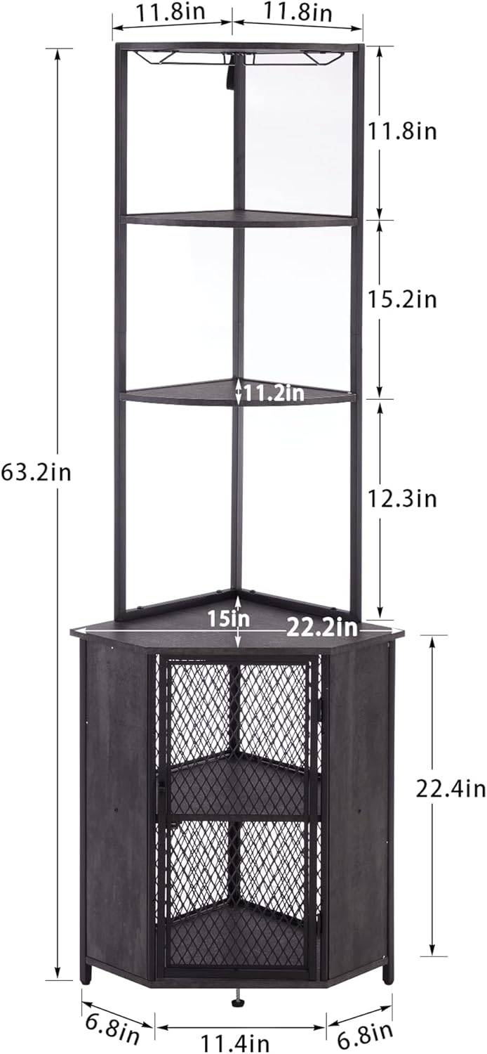 VECELO Corner Cabinet, Tall Storage Shelf, Bookshelf Display Shelves Rack for Living Room, Kitchen, Balcony, Small Space