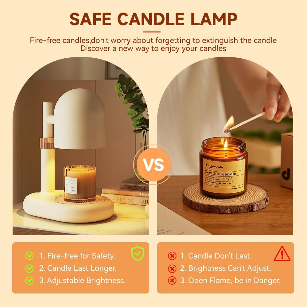 Candle Warmer Lamp with Timer & Dimmer, Adjustable Height Candle Warmer for Jar Candles, Wax Melt Lamp for Home Decor & Gifts, Off White, 2 Bulbs