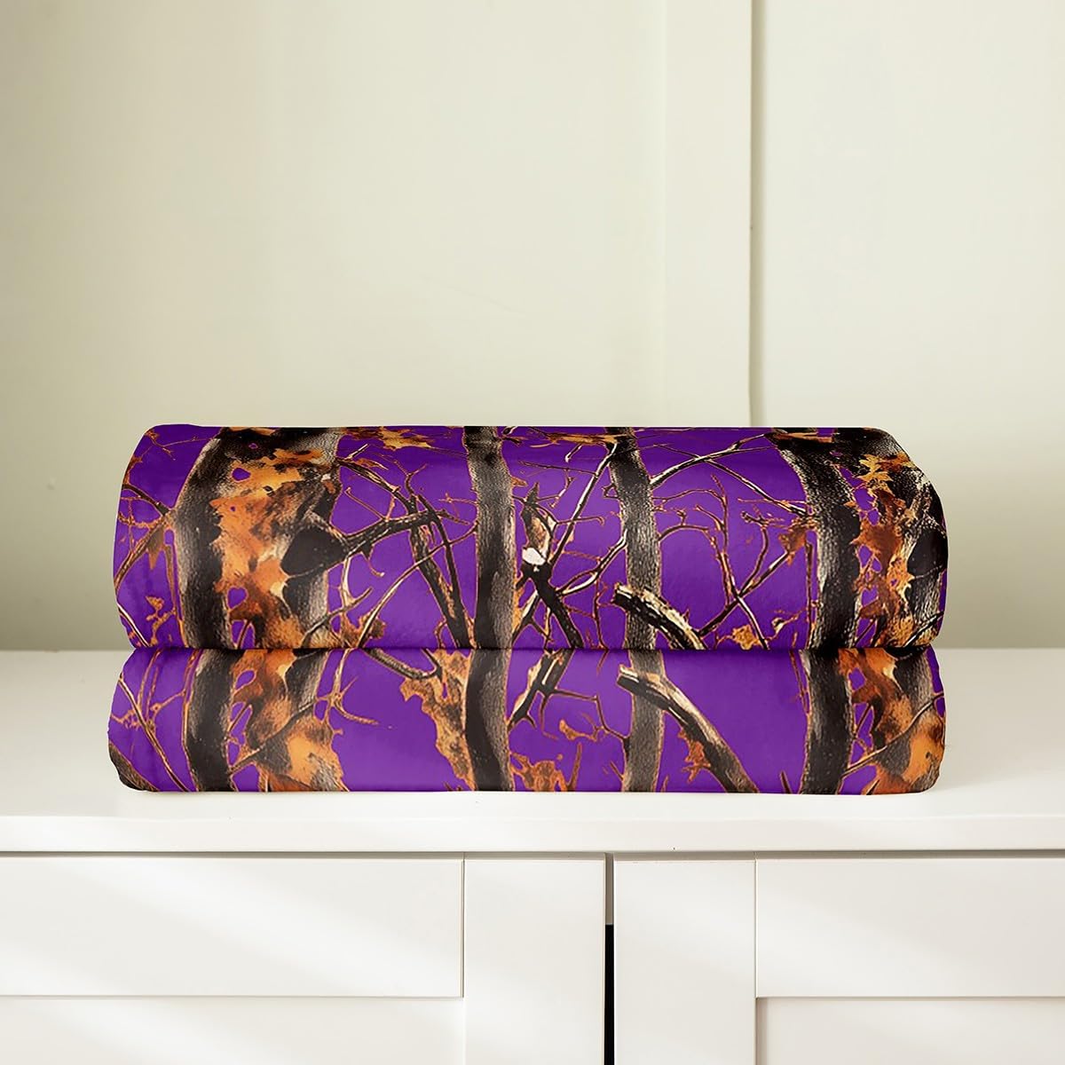 Erosebridal Purple Camouflage Fleece Blanket for Kids Teens Adults,Forest Camo Throw Blanket Twin 60x80 Inch Sofa Bed Decor，Rustic Woodland Hunting Bed Blanket,Country Farmhouse Flannel Blanket