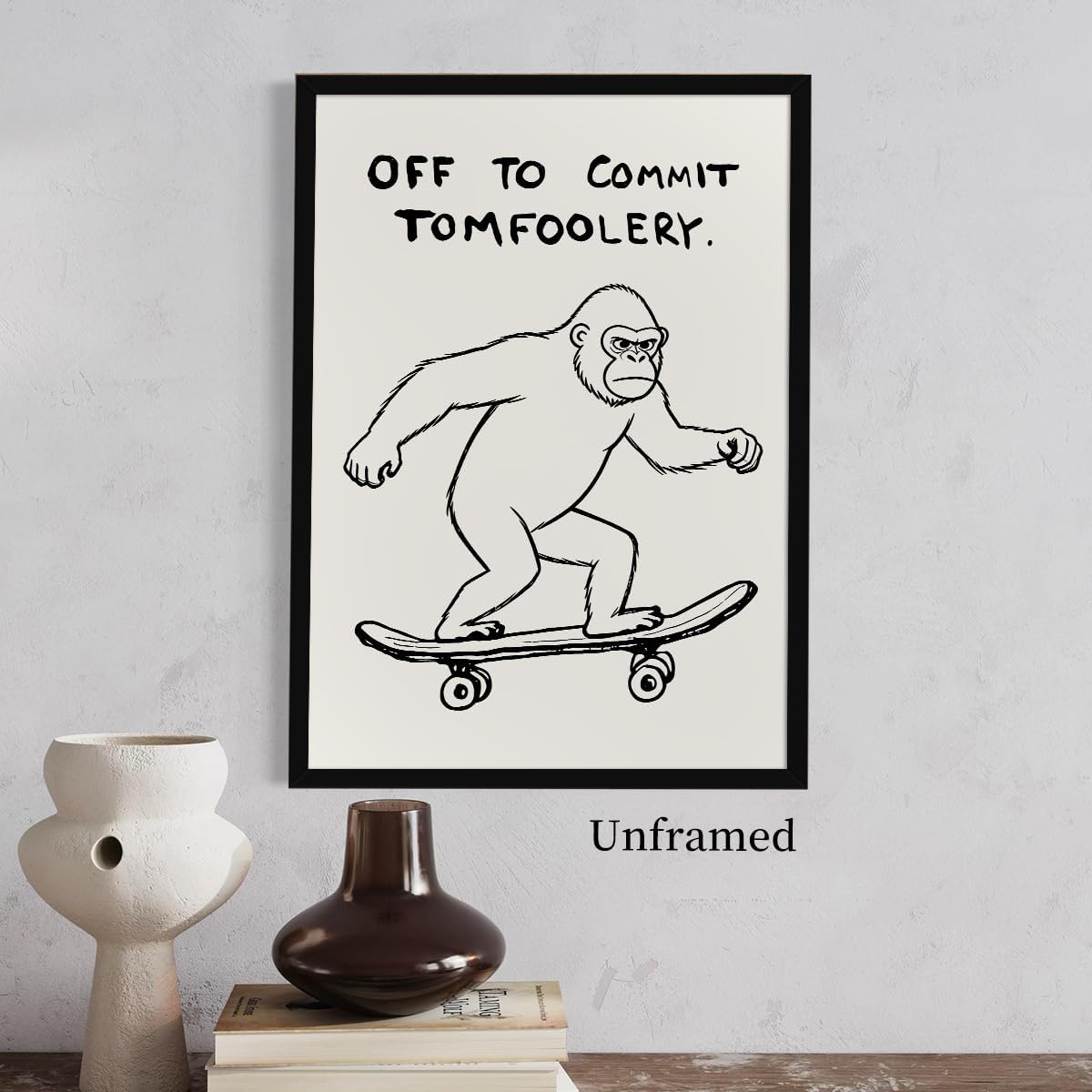 perasi Monkey Poster, Quote Off To Commit Tomfoolery Canvas Wall Art, Cool Skateboard Monkey Print, Funny Animal Posters for Room Aesthetic, Cute Nursery Kids Room Office Wall Decor 12x16in Unframed