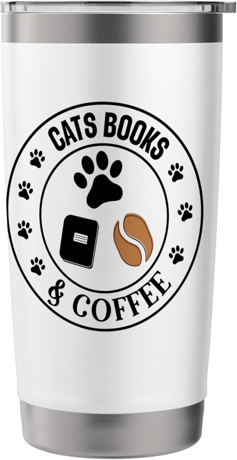 Life is Better with Cats & Books Coffee Black Cat Book Lover Stainless Steel Insulated Tumbler
