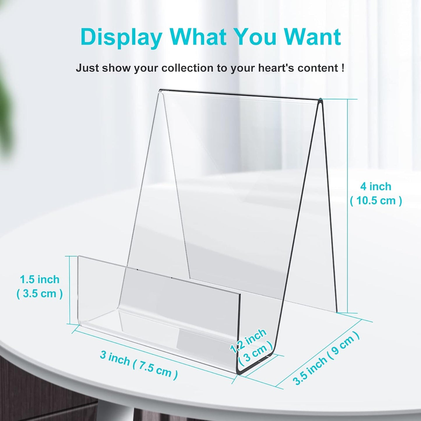 Boloyo Acrylic Book Stand with Ledge,4PC 4 Inch Clear Acrylic Display Easel Transparent Display Stand Holder Tablet Holder for Displaying Books,Magazine,Plate,Pictures,Artworks, CDs