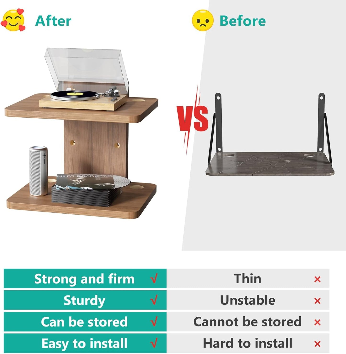 WALI Floating TV Shelf, 2 Tier Projector Shelf for DVD Players, Routers, Game Consoles, Cable Boxes, Living Room Decor Accessories, Wall Mount Shelves Holds Up to 22lbs (CS202N), 2-Shelf, Walnut Brown