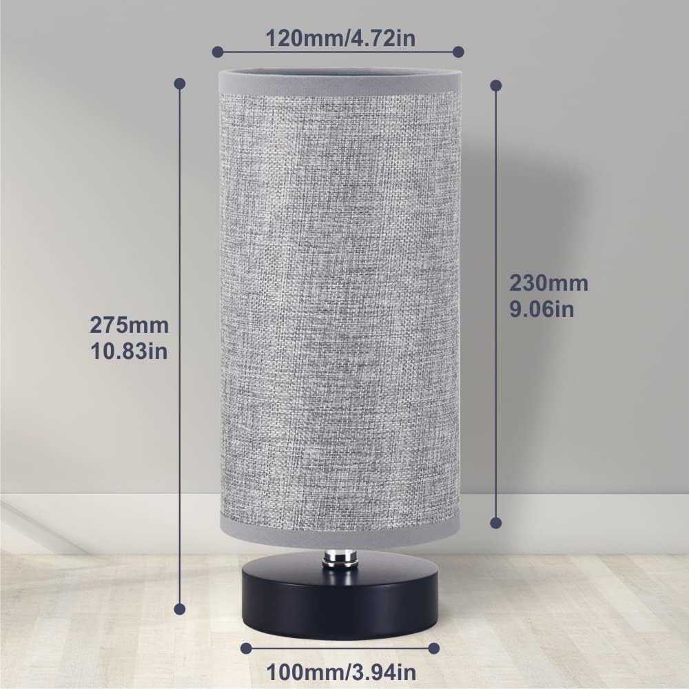 Table Lamp, Bedside Nightstand Lamp, Simple Desk Lamp, Cylinder Table Lamp for Bedroom Living Room Office Study, Grey Shade and Silver Base (Grey)