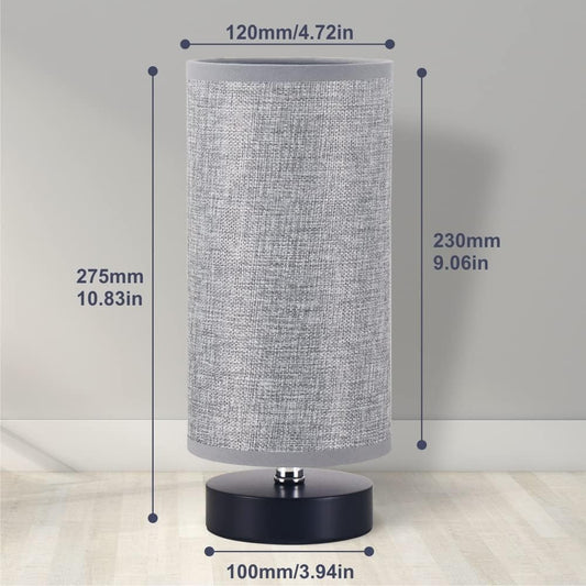 Table Lamp, Bedside Nightstand Lamp, Simple Desk Lamp, Cylinder Table Lamp for Bedroom Living Room Office Study, Grey Shade and Silver Base (Grey)