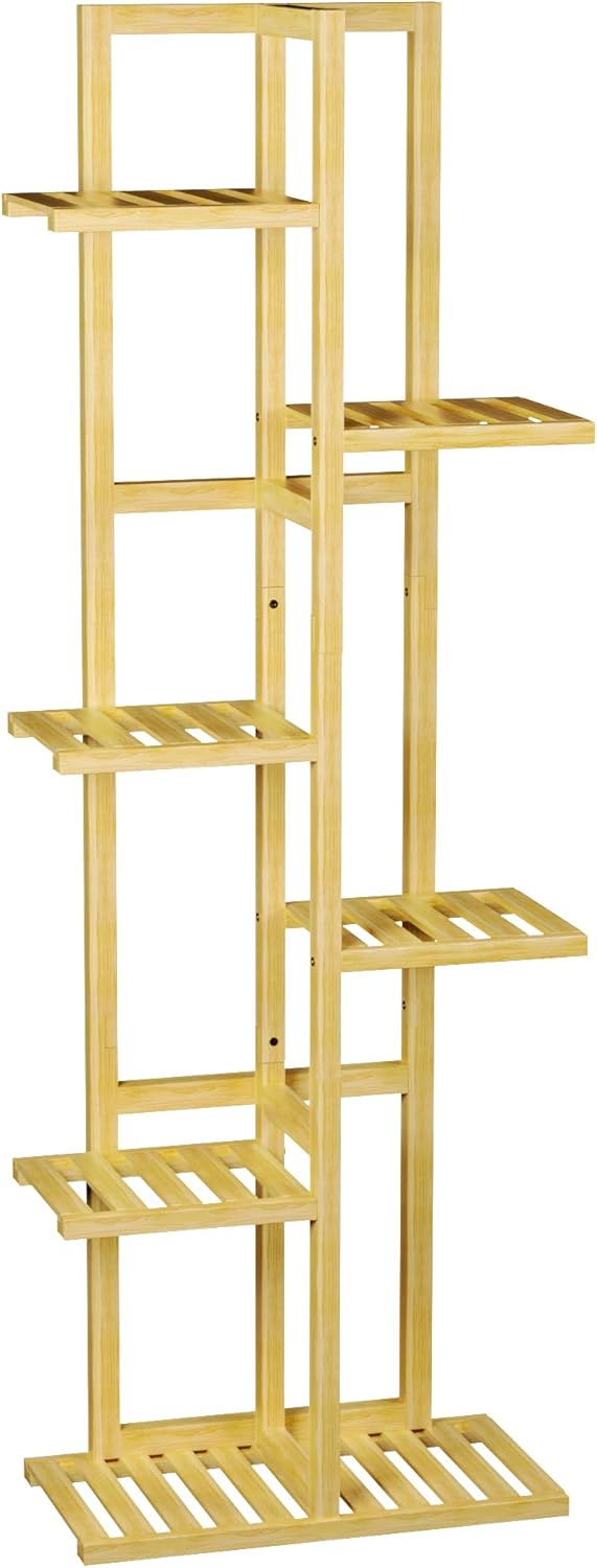 6 Tier Bamboo Plant Stand Indoor, Wood Tall Flower Holder Corner Tiered Plant Shelf for Multiple Plants (Natural)