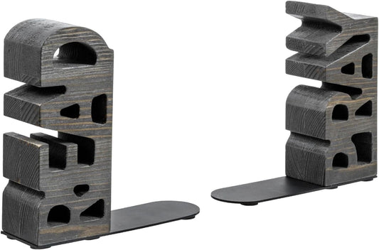 Book Ends Christian,Vintage Weathered Gray Solid Wood Bookends Carved in Read and Pray Block Letters, Decorative Book Stands for Home Library Bookshelf Office Desk, 2 Piece Set