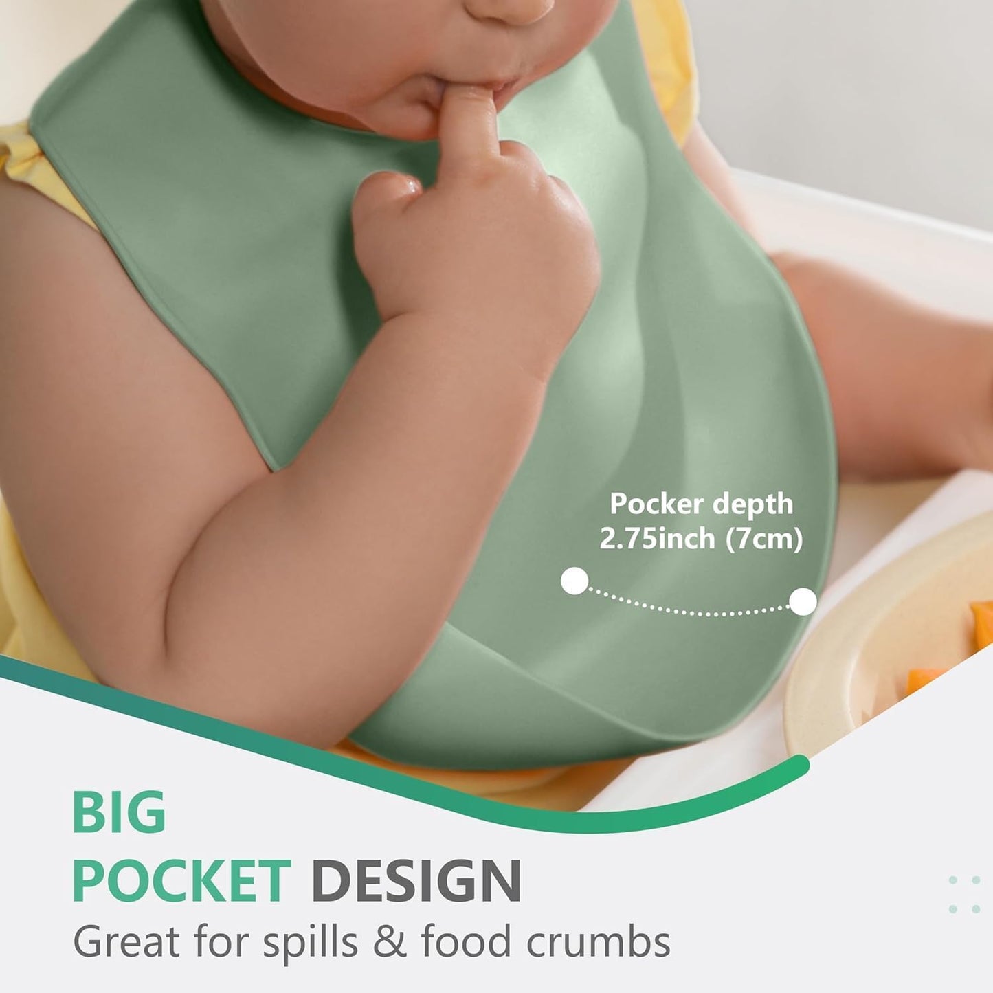 Cuddle Campus Set of 3 Silicone Bibs for Babies & Toddlers,Soft Adjustable Bibs with Pocket Food Catcher for Baby Girl,Boy
