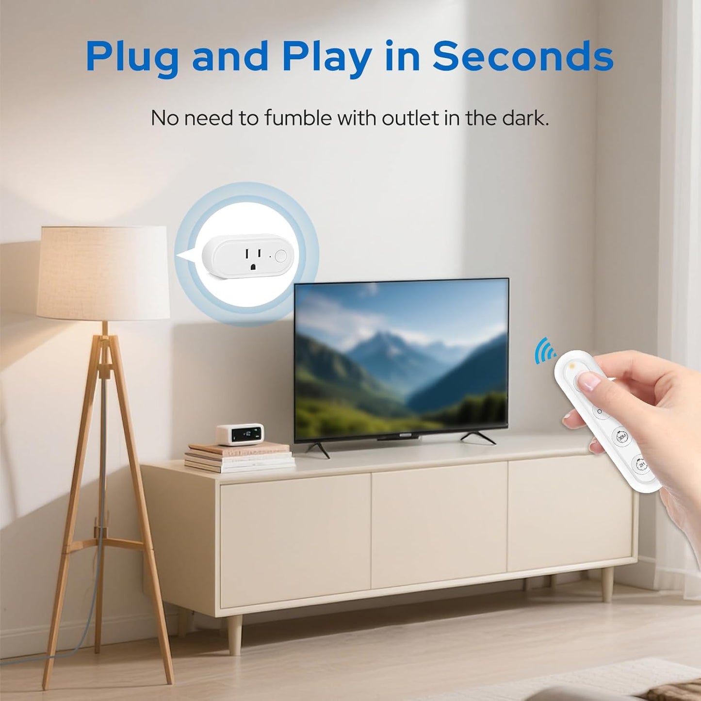 Remote Control Timer Outlet: Dual Gear Countdown (30min/2h) with Auto Shut Off – 15A/1800W – Elderly-Kid Safe – WiFi Router, Sleep-Light & Small Appliances Multi-Scene Timed Control