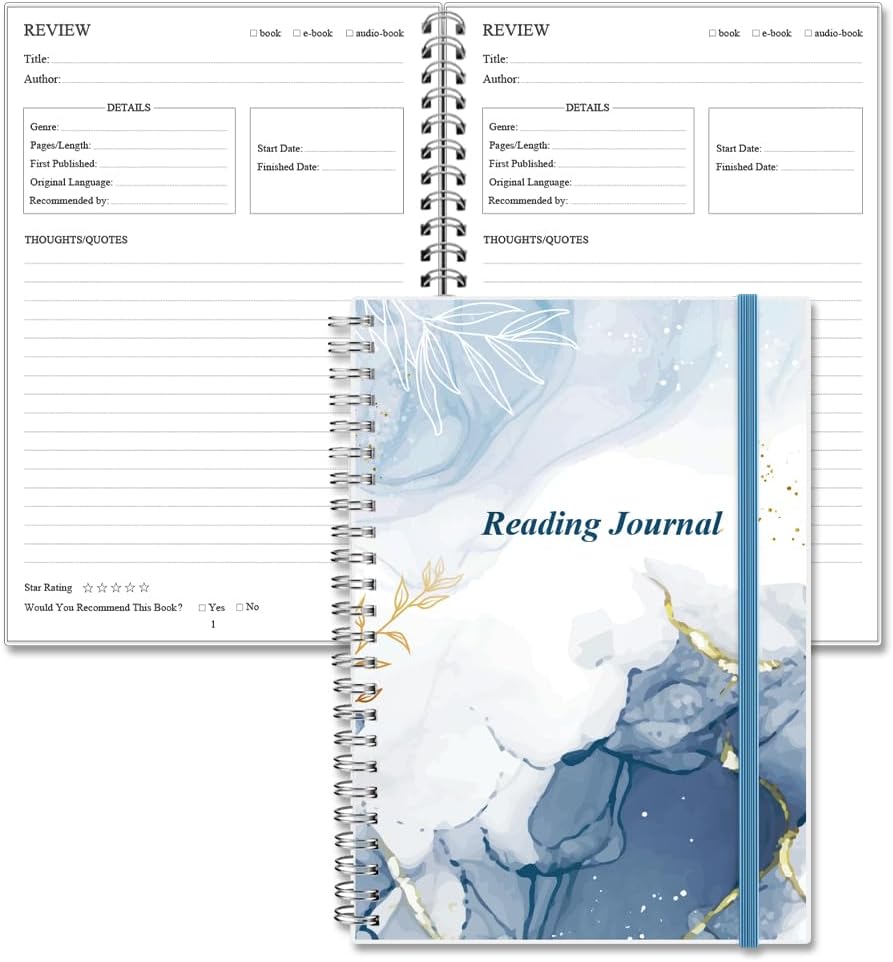 Getvow Reading Journal - Review and Track Your Reading Progress with 72 Book Reviews - Book Journal Reading Log Journal with Back Pocket, 5.8" x 8.3", Blue Watercolor