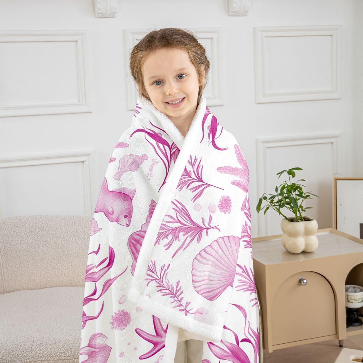 Feelyou Beach Ocean Nautical Coastal Sherpa Throw Blanket for Couch Seashell Super Soft Cozy Fleece Ocean Blanket for Winter, Plush Throw Baby 30"x40" All Season