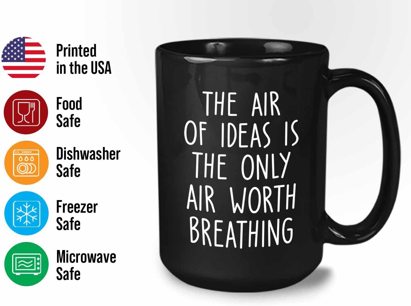 Bubble Hugs Writer Coffee Mug 15oz Black - The air of ideas is the only air worth breathing - Reading Book Lover for Bookworm Bibliophile Librarians Author Readers Bookish